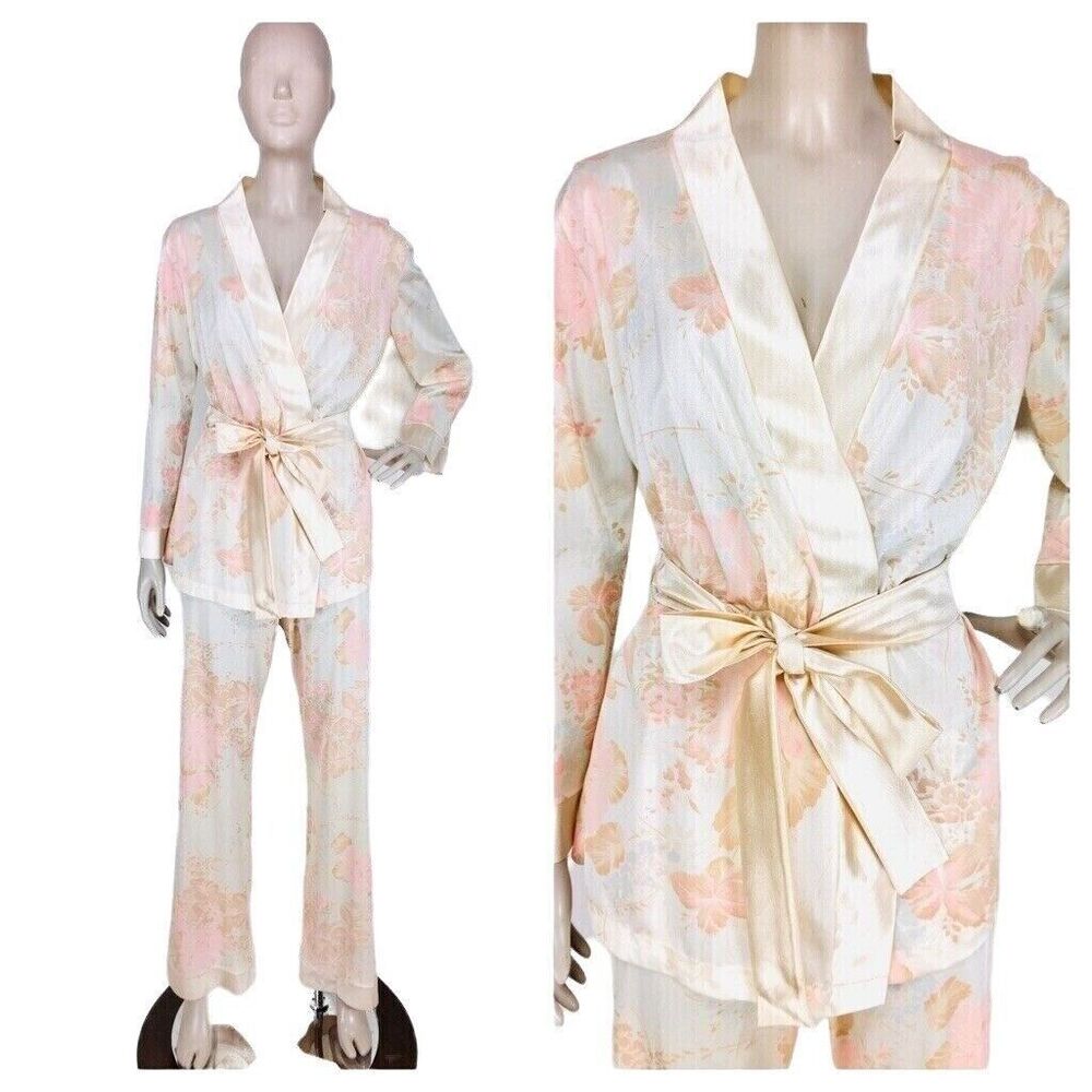 Vintage 60s/70s Saks Fifth Avenue Floral Pajama Pant & Belted Kimono Robe Set